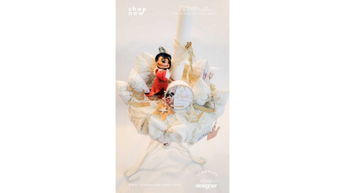 Lumanare botez Mickey Mouse Vrajitorul accesorizata cu figurina creata manual 10